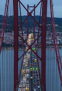 Ponte 25 de Abril bridge over the Tagus River in Lisbon, Portugal, Europe