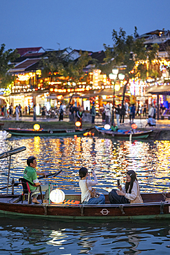 Boats on Thu Bon River at night, Hoi An, Quảng Nam Province, Vietnam