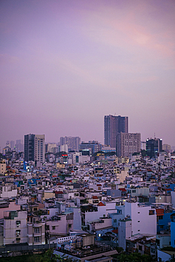 Aerial view of Saigon at dusk, Ho Chi Minh City, Vietnam