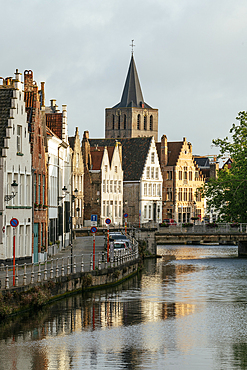 Early morning light on traditional buildings in old town, Bruges, Belgium