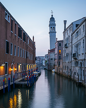 View of canal at dusk, Venice, Veneto, Italy