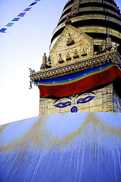 Dusk at the Buddhist stupa of Swayambu (Monkey Temple) (Swayambhunath), UNESCO World Heritage Site, Kathmandu, Nepal, Asia