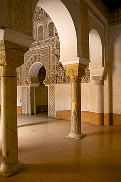 Intricate Islamic design at Medersa Ben Youssef, UNESCO World Heritage Site, Marrakech, Morocco, North Africa, Africa 