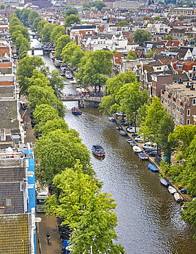 An aerial view of Prinsengracht Canal, Amsterdam, North Holland, The Netherlands, Europe