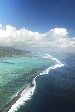 Aerial view of Raiatea coastline. French Polynesia.