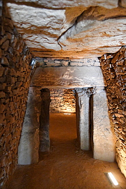 Dolmen de Romeral, a Chalcolithic period ritual monument, showing the corbelled construction of the entrance passage, Antequera, Malaga Province, Andalusia, Spain, Europe