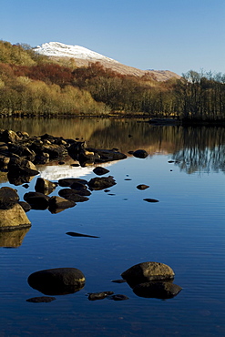 Loch Awe with snow capped Ben Cruachan in background.  Argyll, Scotland