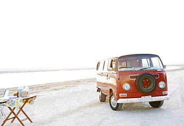 Van parked on beach