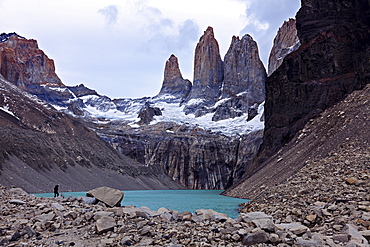 Lake and mountain range, Torres del Paine National Park, Chile