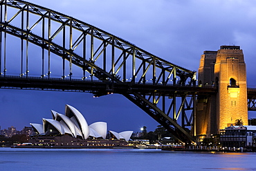 Cityscape view of bridge and Opera House, Sydney, NSW, Australia