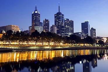 Cityscape with reflection in Yarra river, Melbourne, Victoria, Australia