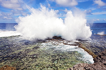 Wave crushing on rock, Tonga, Tongatapu 