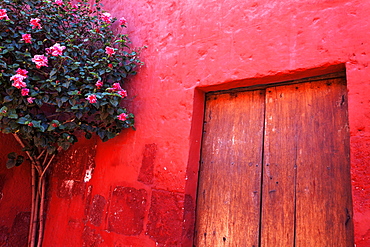 Red wall and doors of Monastery Santa Catalina, Arequipa, Peru