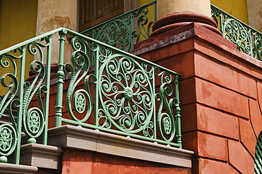 USA, South Carolina, Charleston, Green iron balustrade 