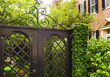 USA, South Carolina, Charleston, Close up of ornate iron gate