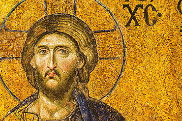 Turkey, Istanbul, Mosaic of Christ Pantocrator in Haghia Sophia Mosque 