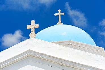 Greece, Cyclades Islands, Mykonos, Church dome with cross