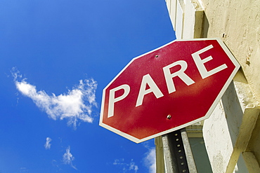 Puerto Rico, Old San Juan, stop sign against blue sky