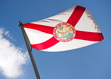 USA, Hawaii State flag against sky