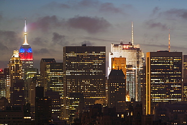 Skyline at dusk, USA, New York State, New York City