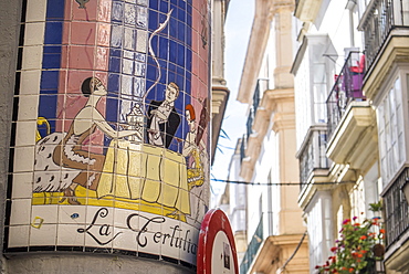 Close up of mosaic picture on wall, Cadiz, Spain