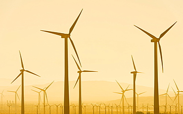 USA, California, Palm Springs, Wind turbine against sunset sky, USA, California, Palm Springs