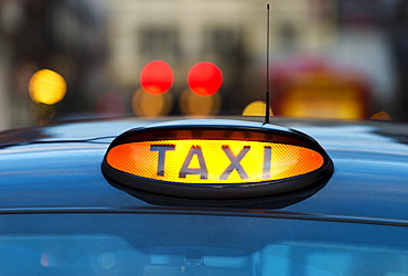 UK, England, London, Sign on taxi cab, UK, England, London