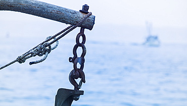 Part of lobster boat on sea, Portland, Maine