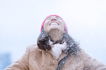 Woman in snowfall