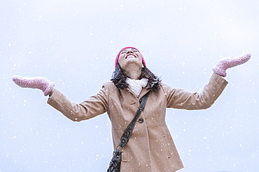 Woman in snowfall