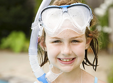 Portrait of girl in snorkeling gear