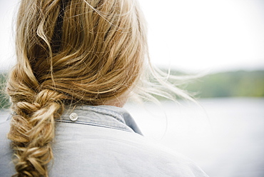 Roaring Brook Lake, Close up of woman's blond and braided hair