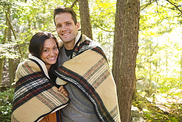 Portrait of couple in forest, Newtown, Connecticut