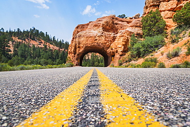 Road going under natural tunnel, USA, Utah, Bryce Canyon