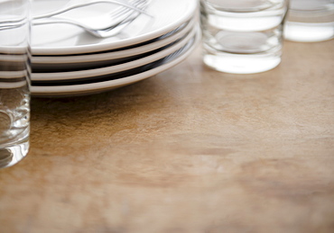 Studio shot of tableware and glasses