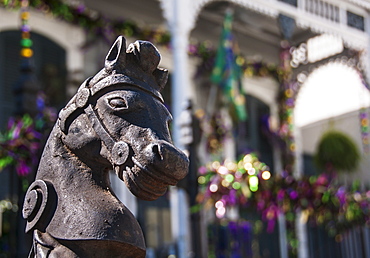 Horse statue in front of old building, USA, Louisiana, New Orleans