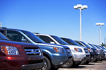 Row of new cars on lot