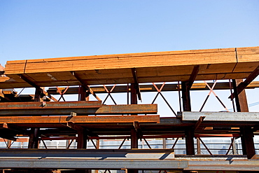 Lumber and metal stacked at construction site