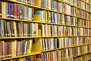 books on library shelves