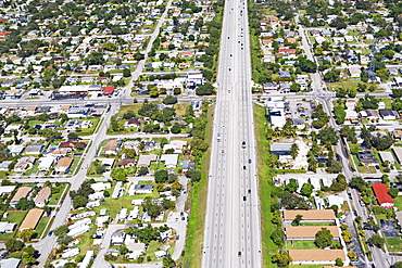 Aerial view of highway through residential area, Florida, United States