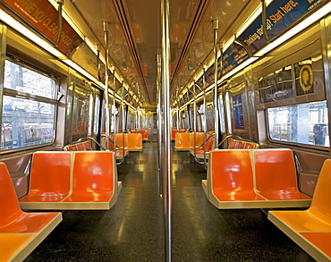 Interior of subway train, New York City, New York, United States