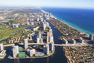 Aerial view of waterfront city