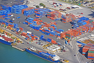 Aerial view of shipping containers