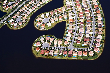 Aerial view of waterfront houses