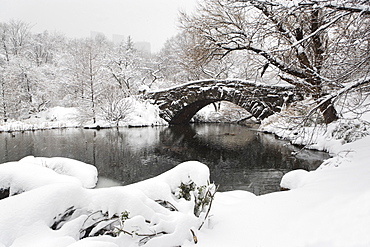 Lake and bridge in winter