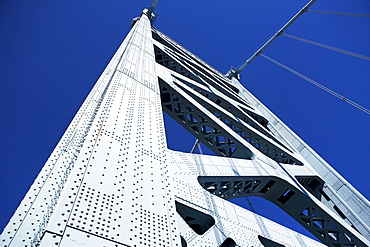 USA, Pennsylvania, Philadelphia, Span of Ben Franklin Bridge against blue sky