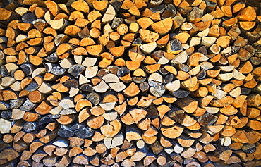 USA, Vermont, stack of firewood