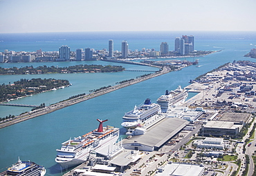 USA, Florida, Miami harbor as seen from air