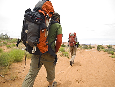 People hiking in desert