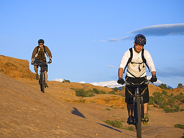 People riding mountain bikes